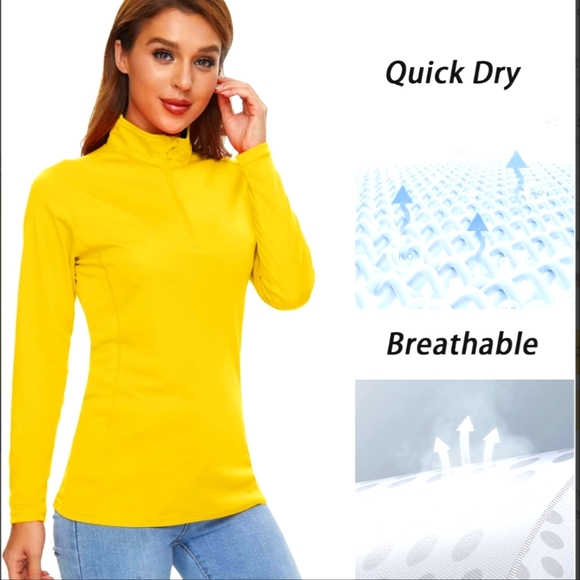 CRYSULLY Women's Sun Protection 1/4 Zip Long Sleeve Hiking Shirt -size S, Yellow - Picture 2 of 9
